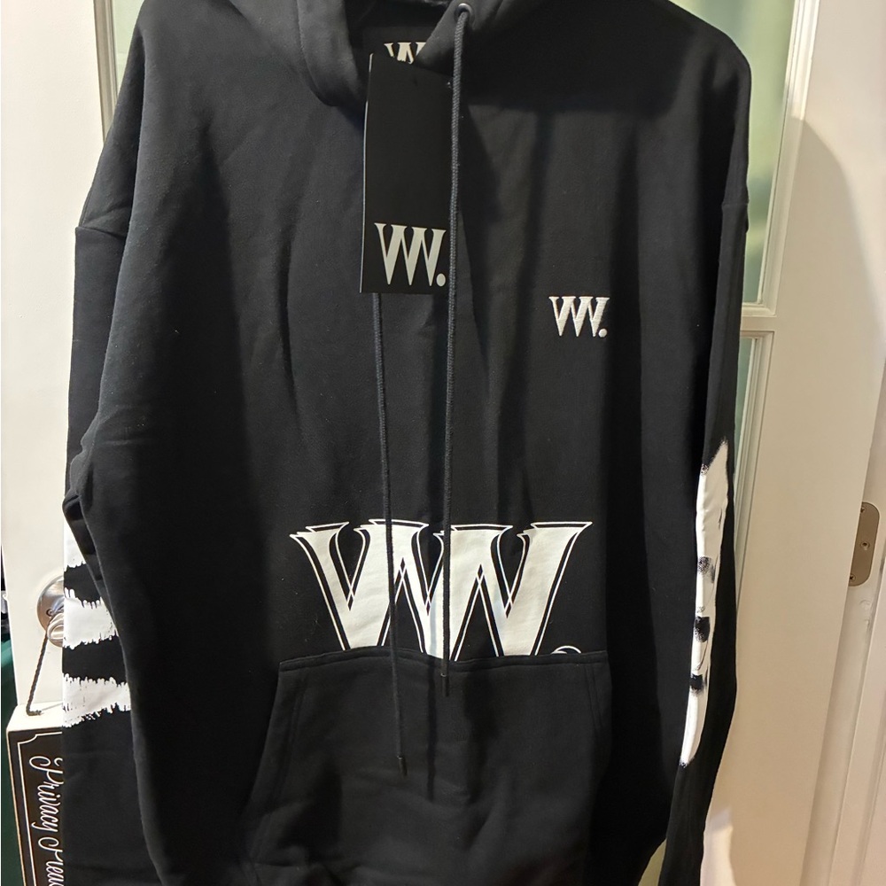 VVV THE BRAND Allover Logo Hoodie Black Oversized Streetwear Unisex $210 Retail